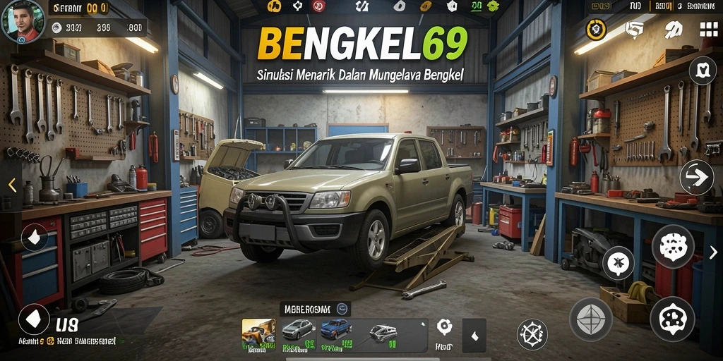 Tampilan gameplay saat mengelola bengkel otomotif di BENGKEL69.
