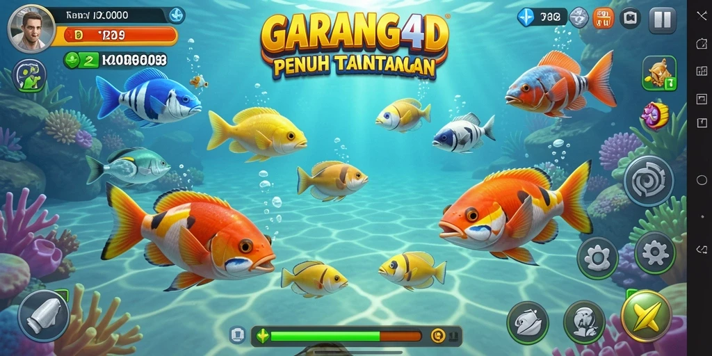 Tampilan gameplay menegangkan di GARANG4D dengan ikan berwarna-warni.