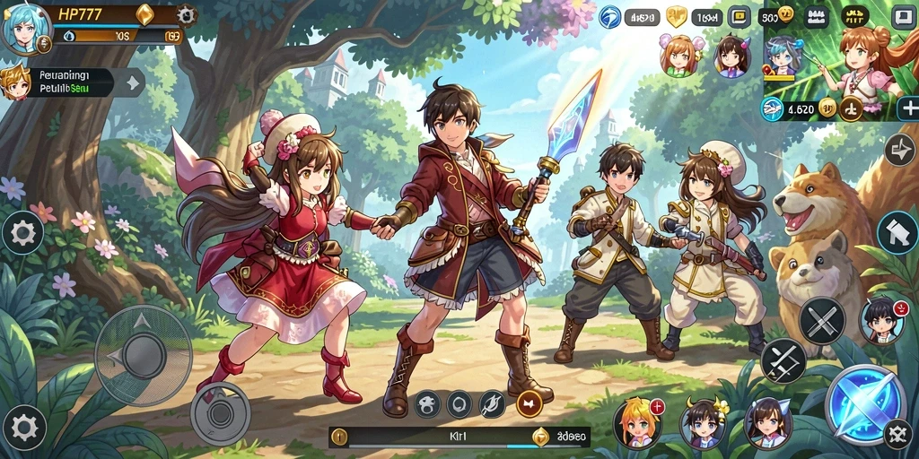 Gameplay HP777 yang menampilkan karakter anime dalam pertempuran seru.
