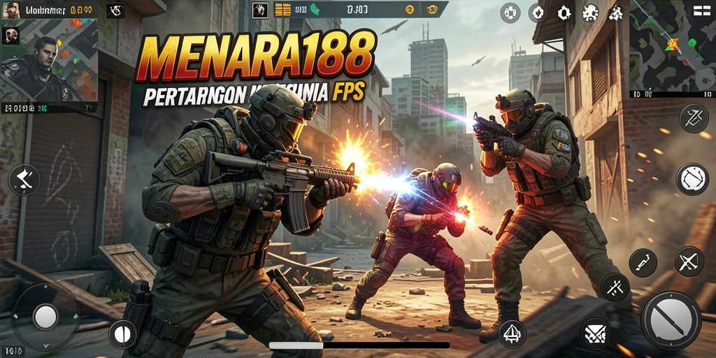 Screenshot MENARA188 menampilkan aksi intens dalam gameplay FPS.