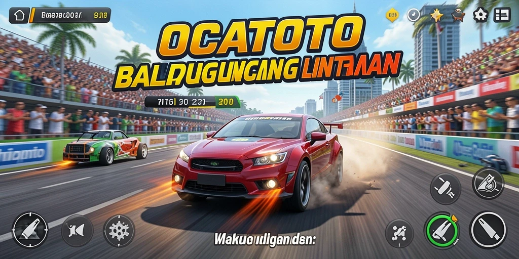 Tangkapan layar utama OCATOTO menampilkan aksi balapan yang mendebarkan.
