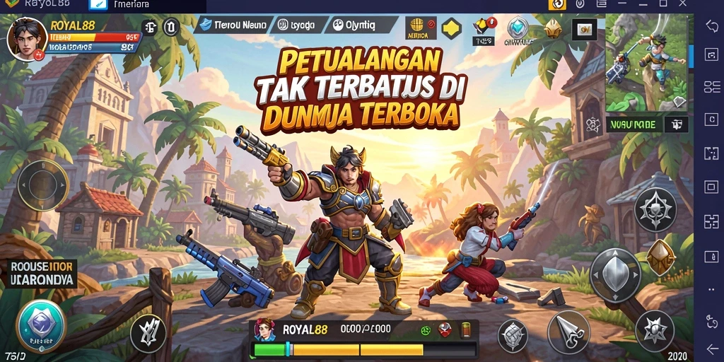 Tangkapan layar menampilkan pemain yang menjelajahi dunia terbuka ROYAL88.