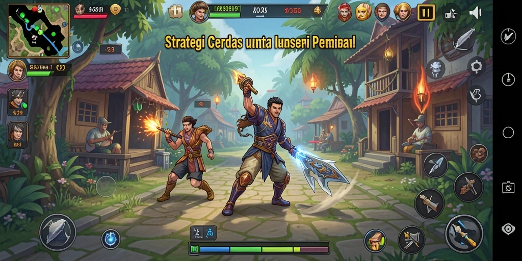 Screenshot gameplay V21 menampilkan aksi strategi yang intens.